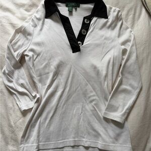 100% Cotton Ralph Lauren White and Black Polo Shirt